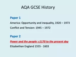 AQA GCSE History  Paper 1