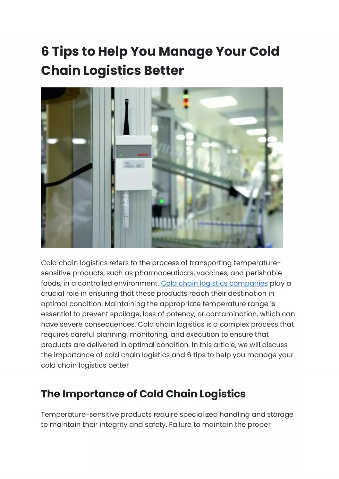 6 Tips to Help You Manage Your Cold Chain Logistics Better