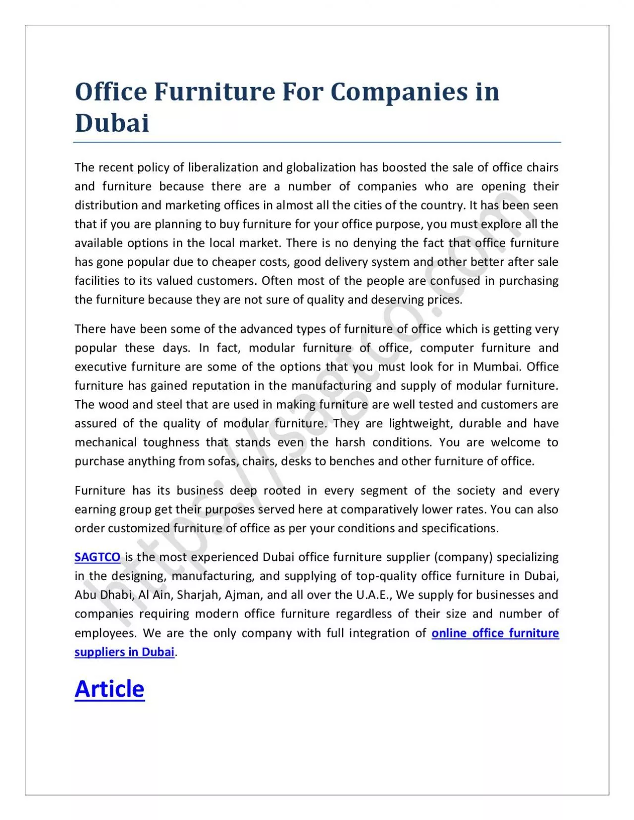 Office Furniture For Companies in Dubai