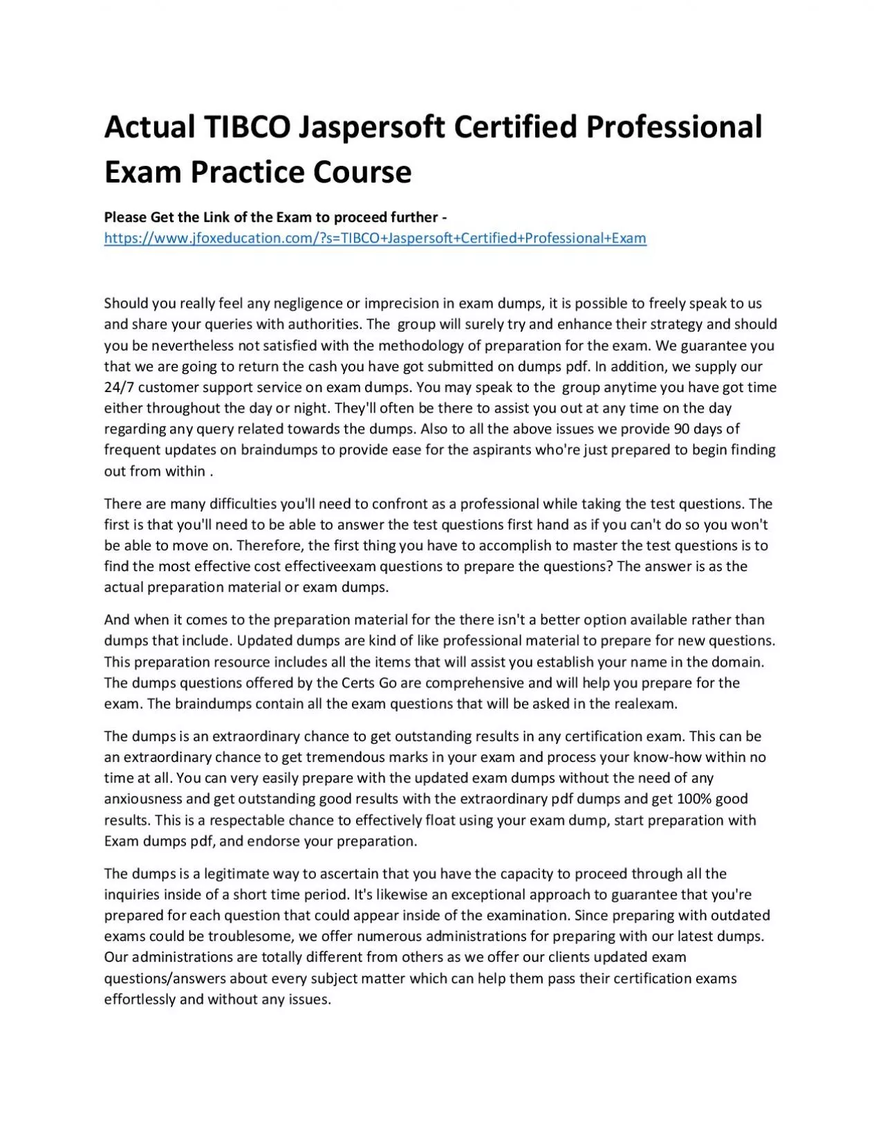 PDF-Actual TIBCO Jaspersoft Certified Professional Exam Practice Course