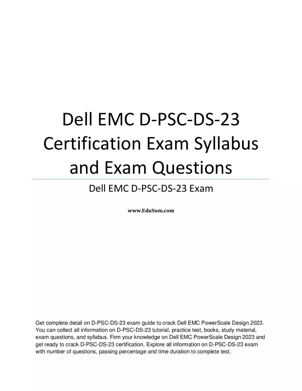 Dell EMC D-PSC-DS-23 Certification Exam Syllabus and Exam Questions