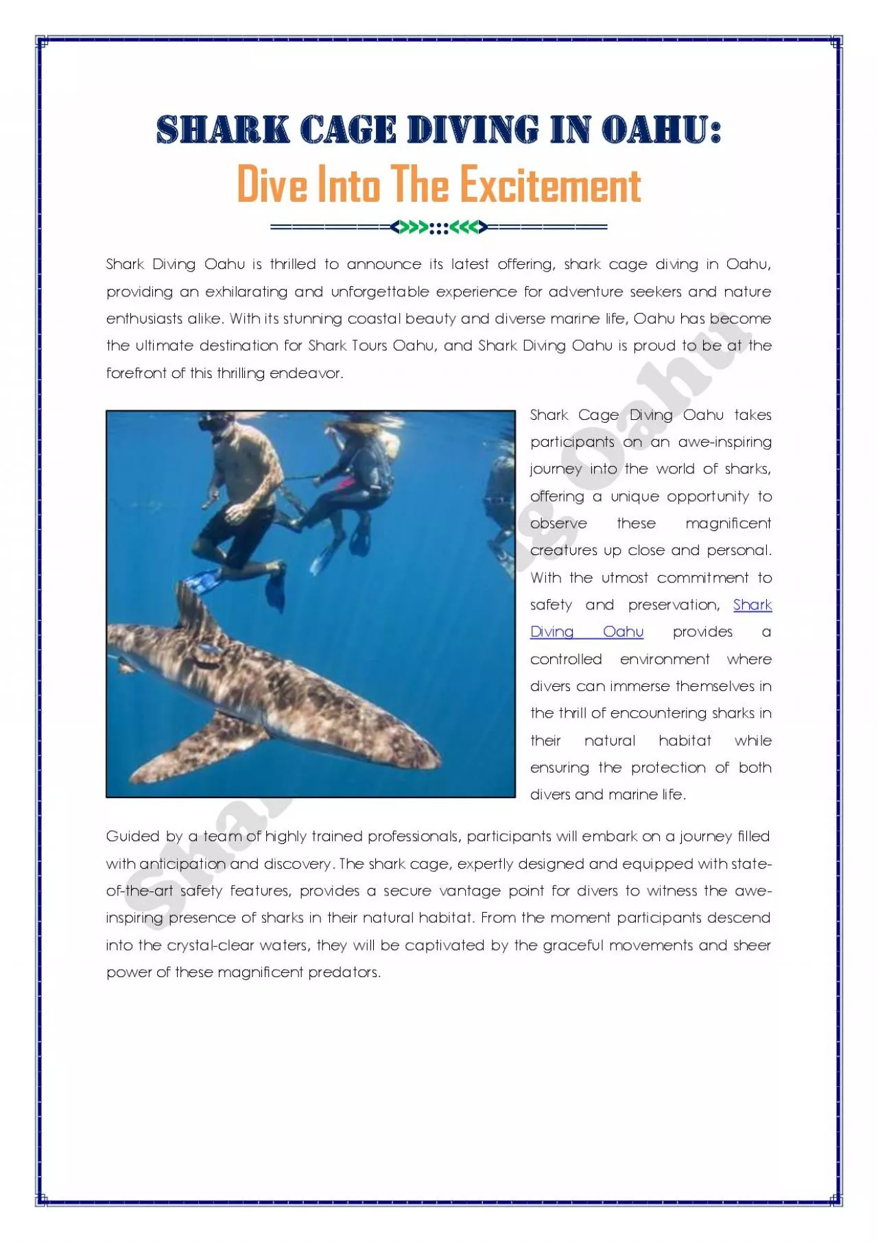 PDF-Shark Cage Diving In Oahu Hawaii