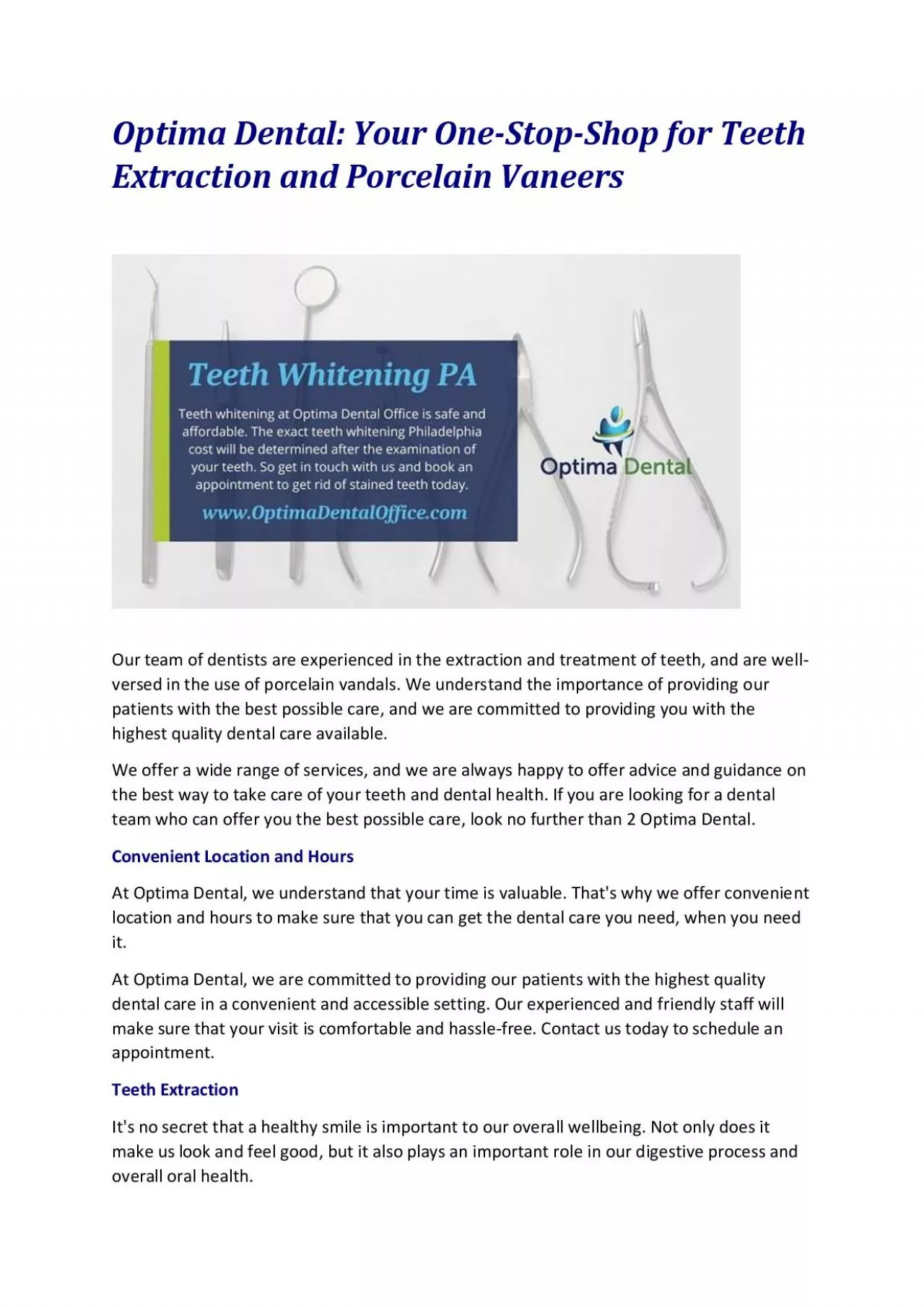 PDF-Optima Dental: Your One-Stop-Shop for Teeth Extraction and Porcelain Vaneers