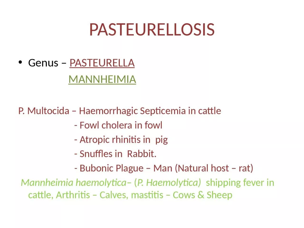 PPT-PASTEURELLOSIS Genus –