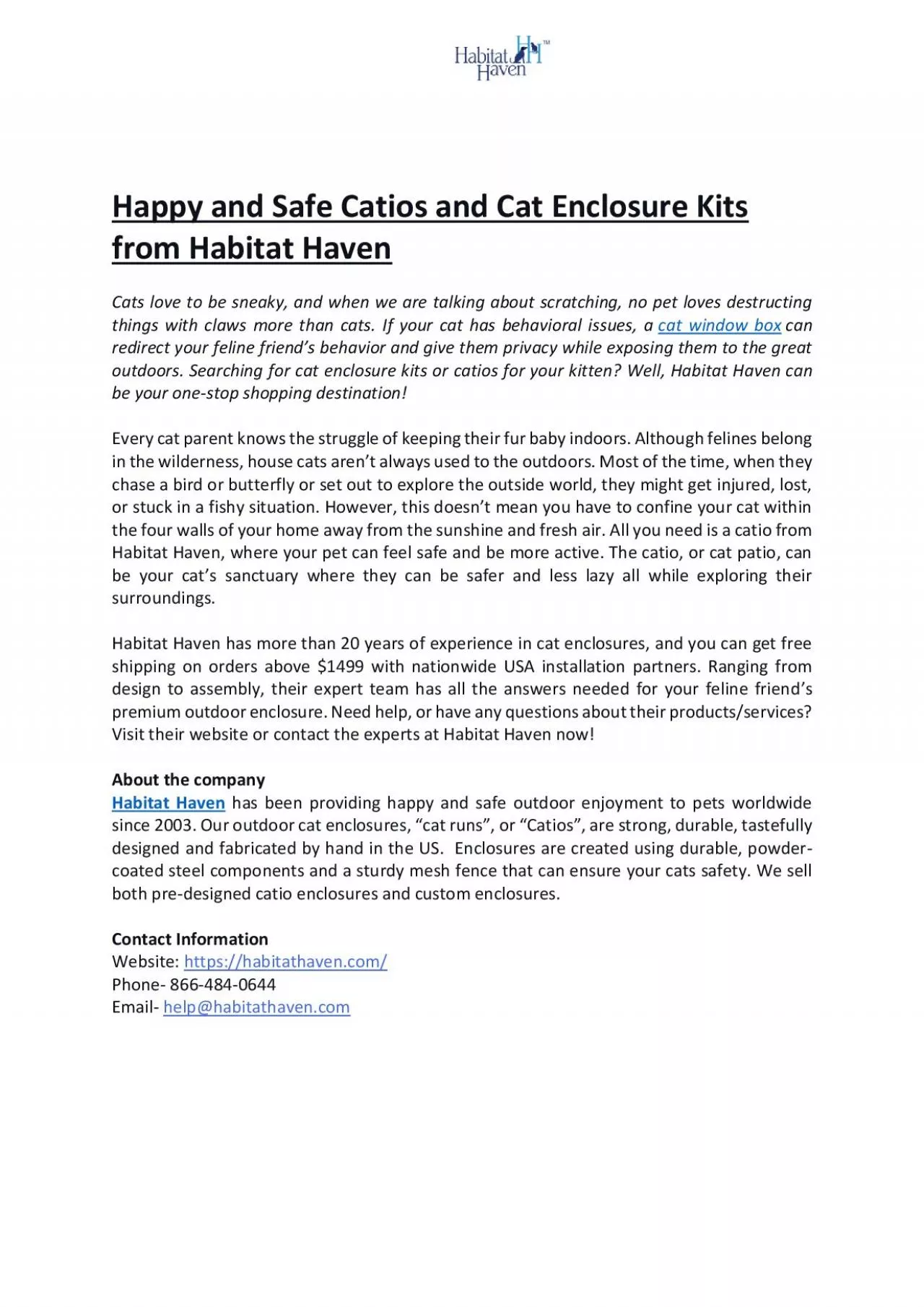 Happy and Safe Catios and Cat Enclosure Kits from Habitat Haven