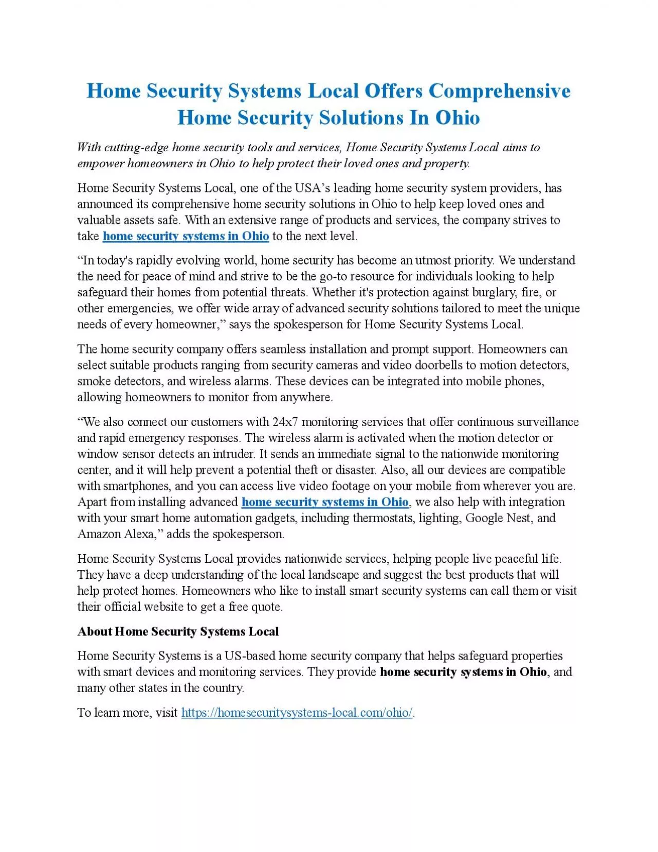 PDF-Home Security Systems Local Offers Comprehensive Home Security Solutions In Ohio