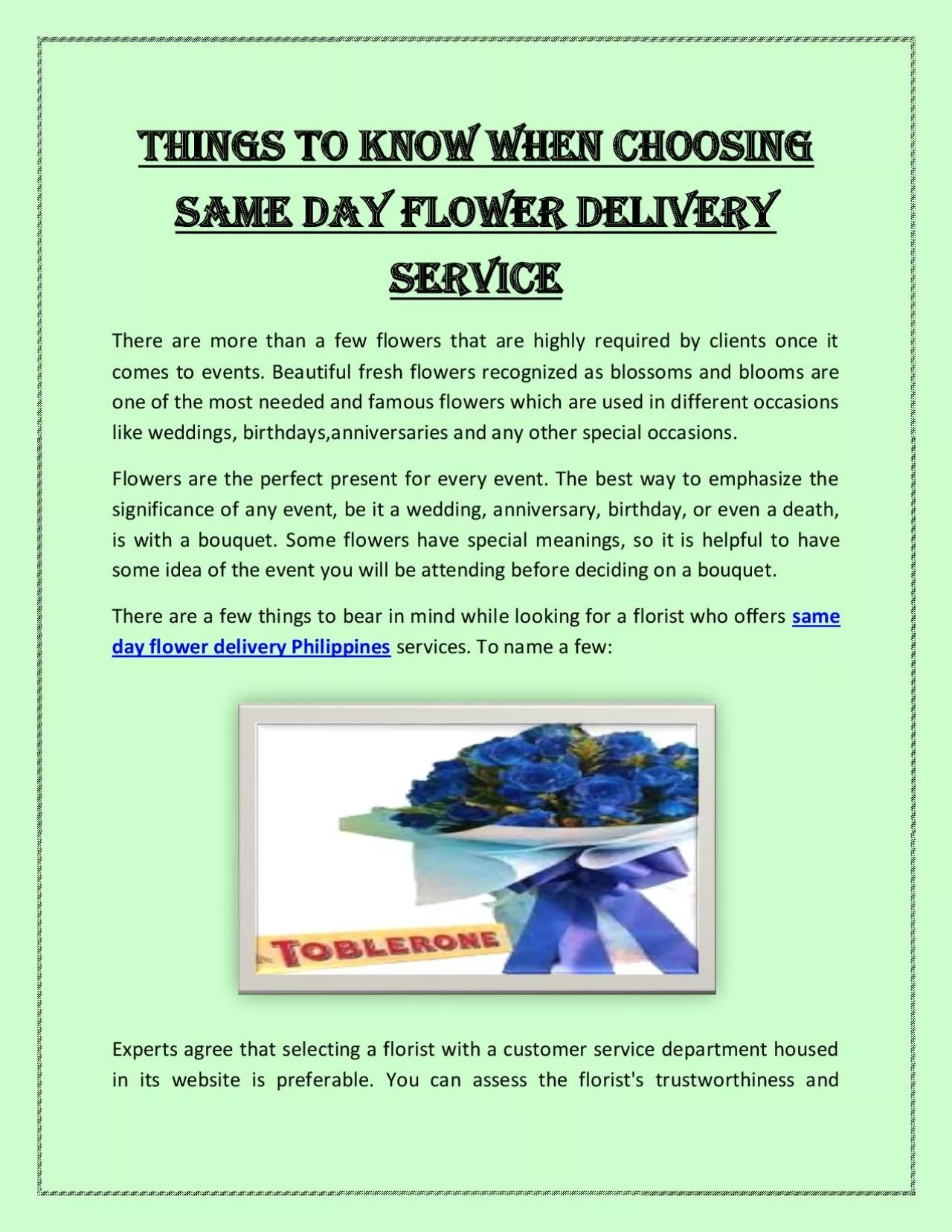 PDF-Things to Know When Choosing Same Day Flower Delivery Service