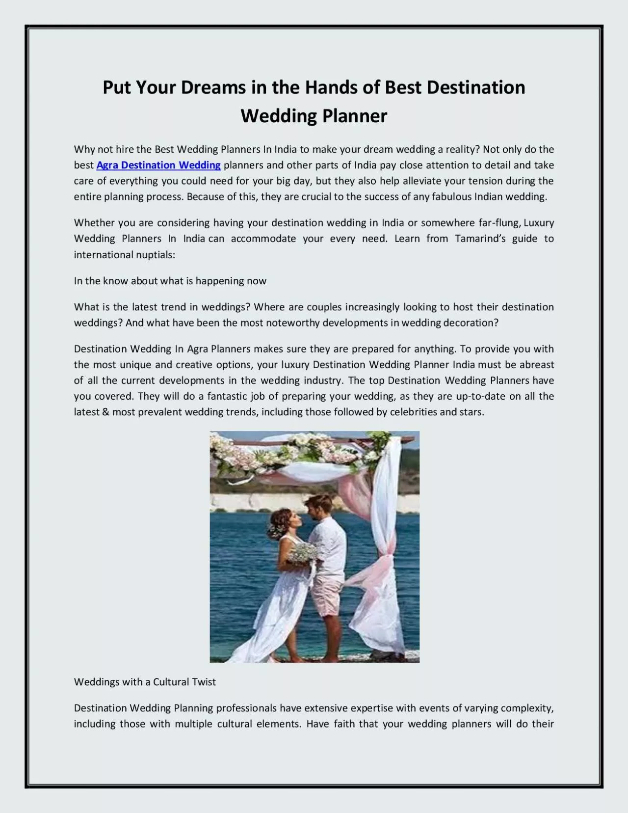 Put Your Dreams in the Hands of Best Destination Wedding Planner