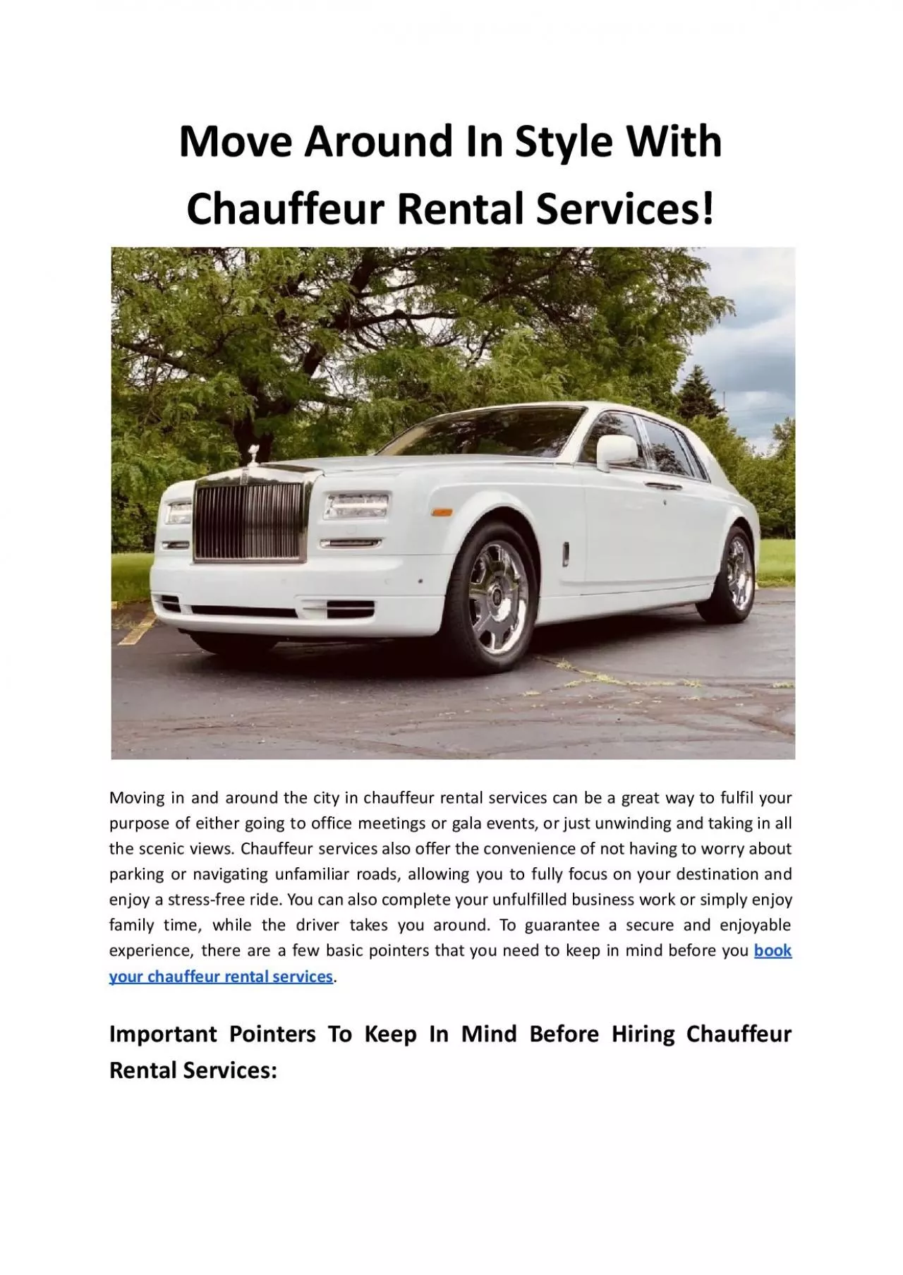 Move Around In Style With Chauffeur Rental Services - MKL Chauffeurs