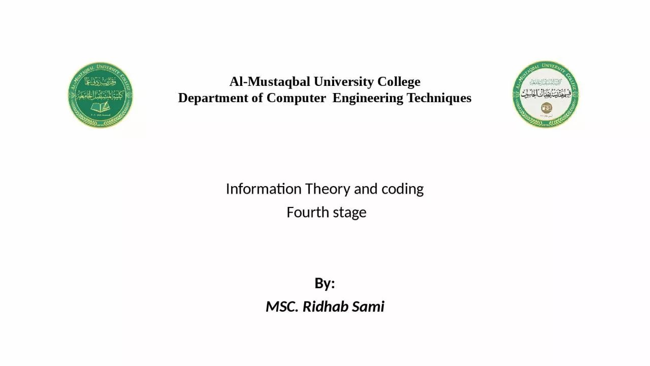 PPT-Information Theory and coding