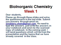 BioInorganic  Chemistry Week 1