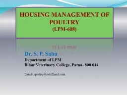 HOUSING  MANAGEMENT OF  POULTRY