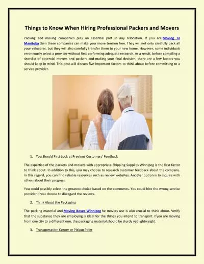 Things to Know When Hiring Professional Packers and Movers
