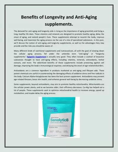 Benefits of Longevity and Anti-Aging supplements.
