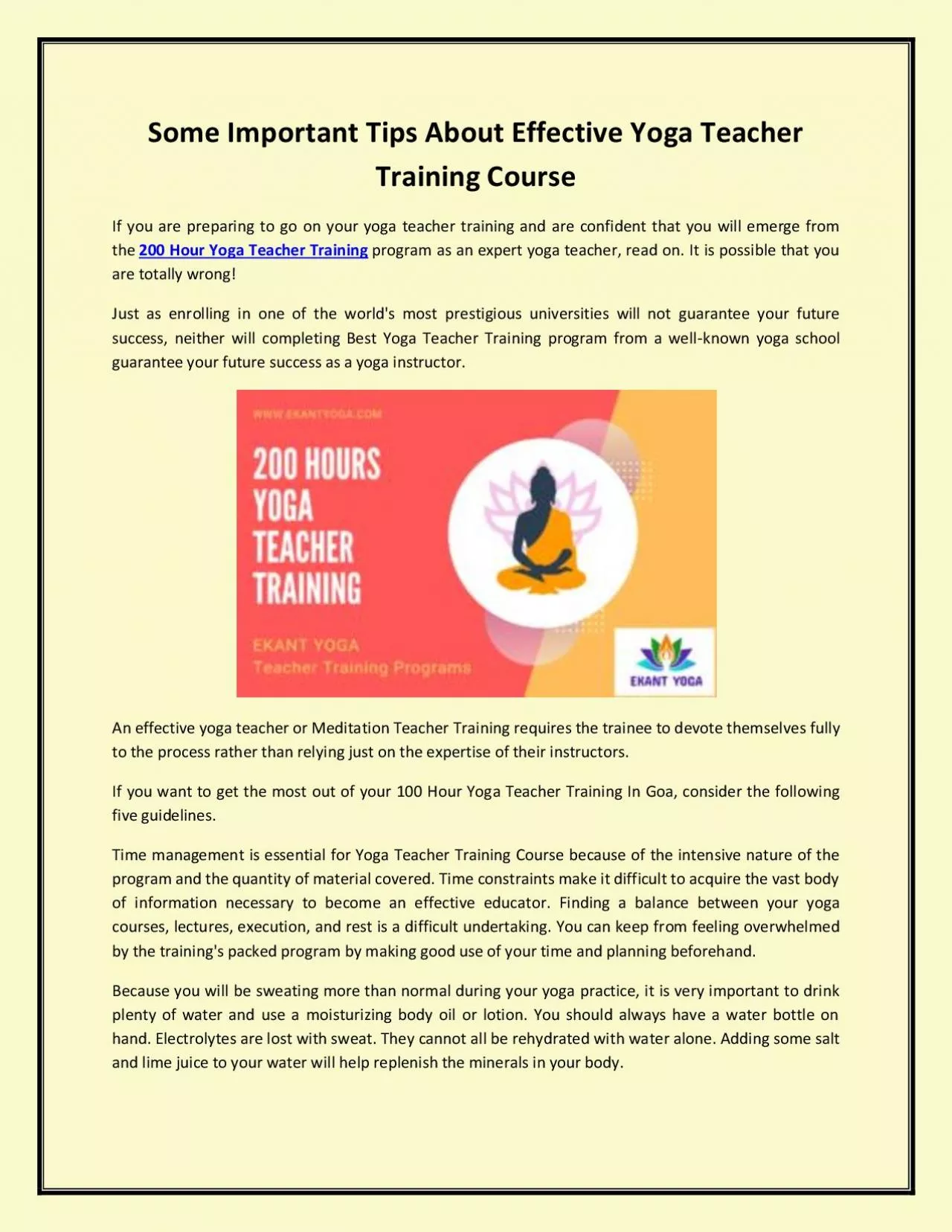 Some Important Tips About Effective Yoga Teacher Training Course