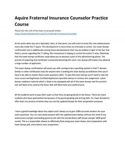 Aquire Fraternal Insurance Counselor Practice Course