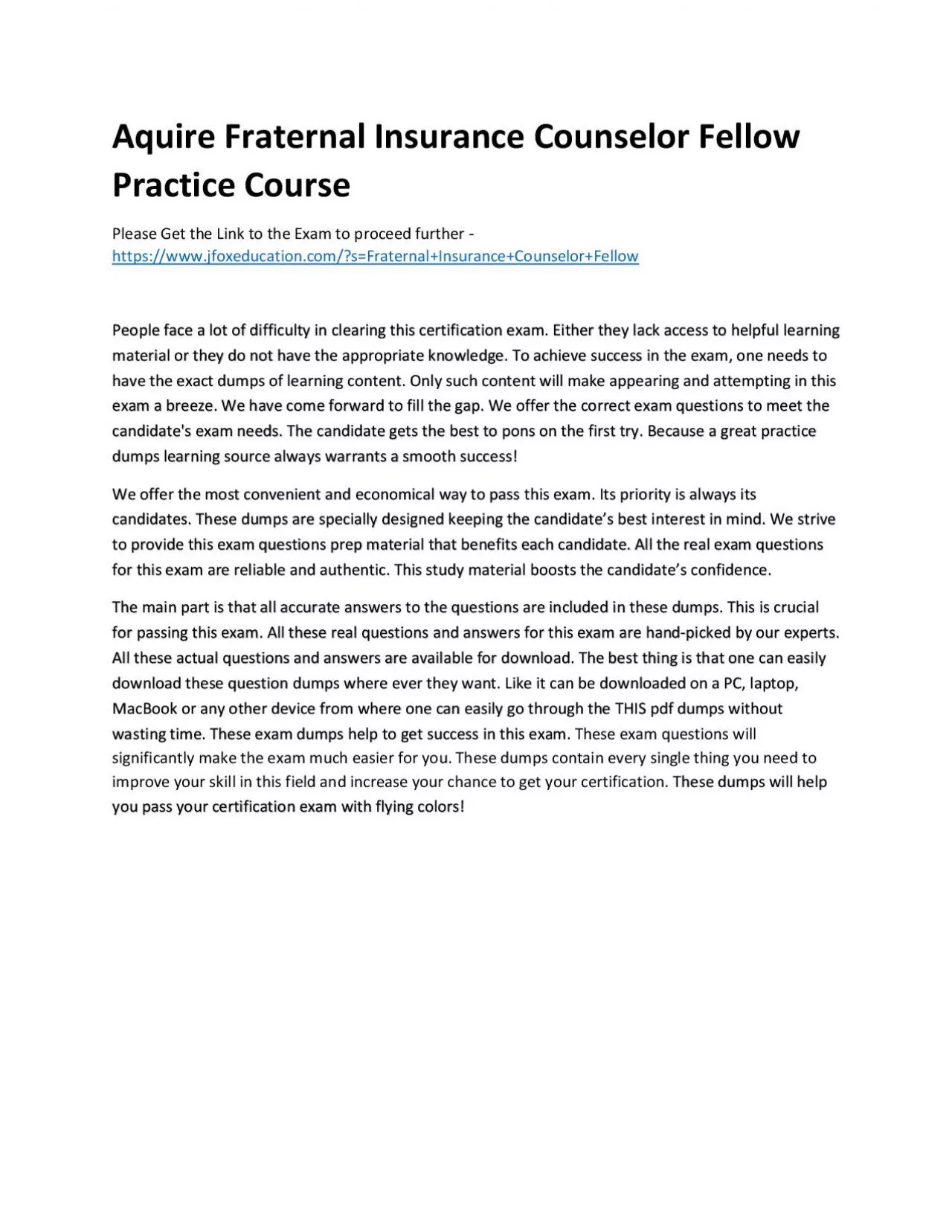 PDF-Aquire Fraternal Insurance Counselor Fellow Practice Course