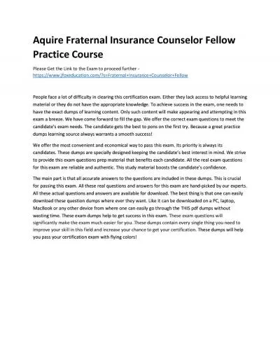 Aquire Fraternal Insurance Counselor Fellow Practice Course