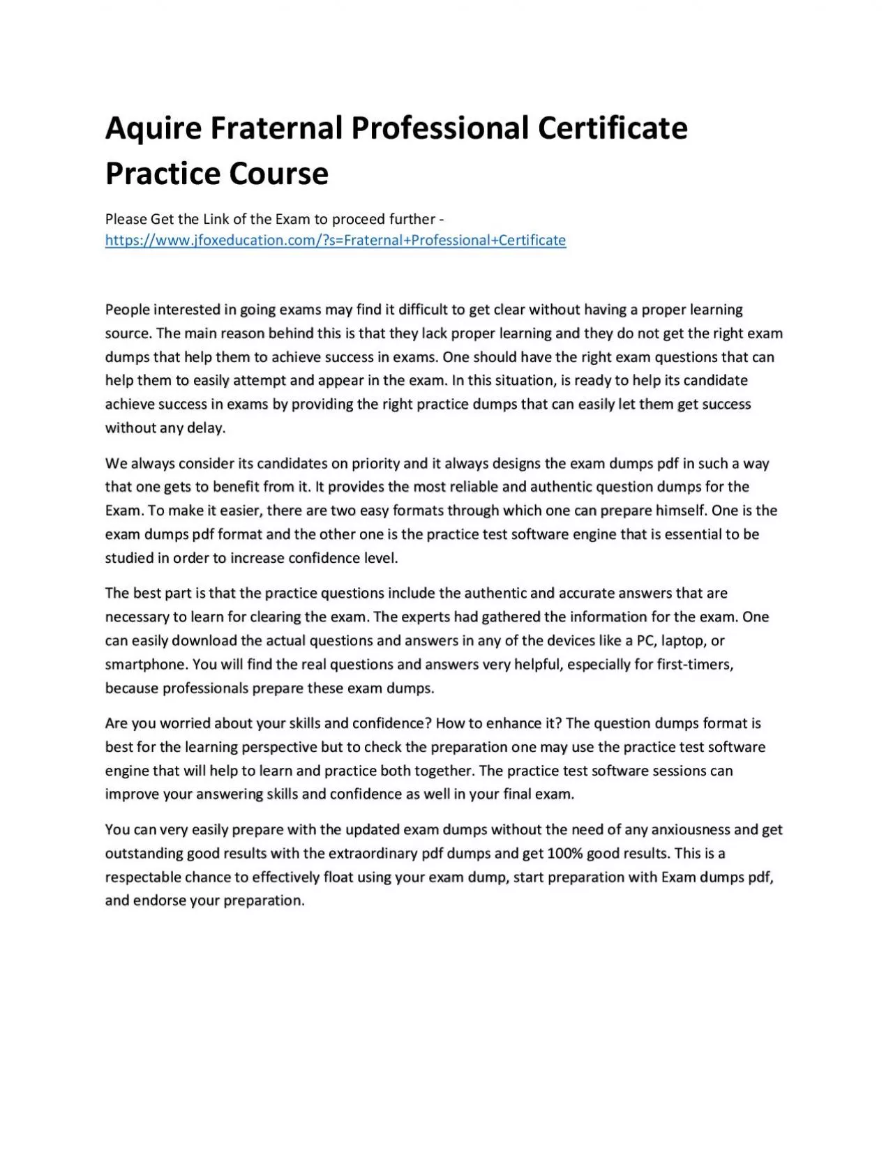 PDF-Aquire Fraternal Professional Certificate Practice Course