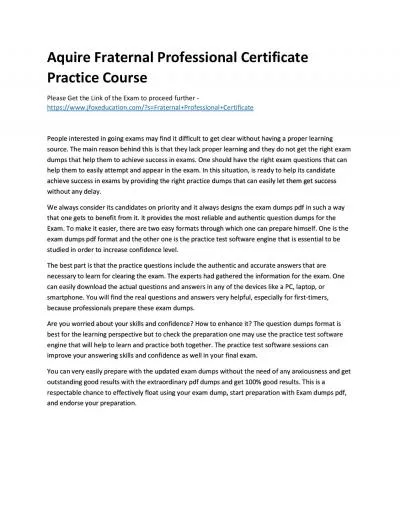 Aquire Fraternal Professional Certificate Practice Course