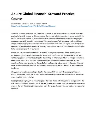 Aquire Global Financial Steward Practice Course