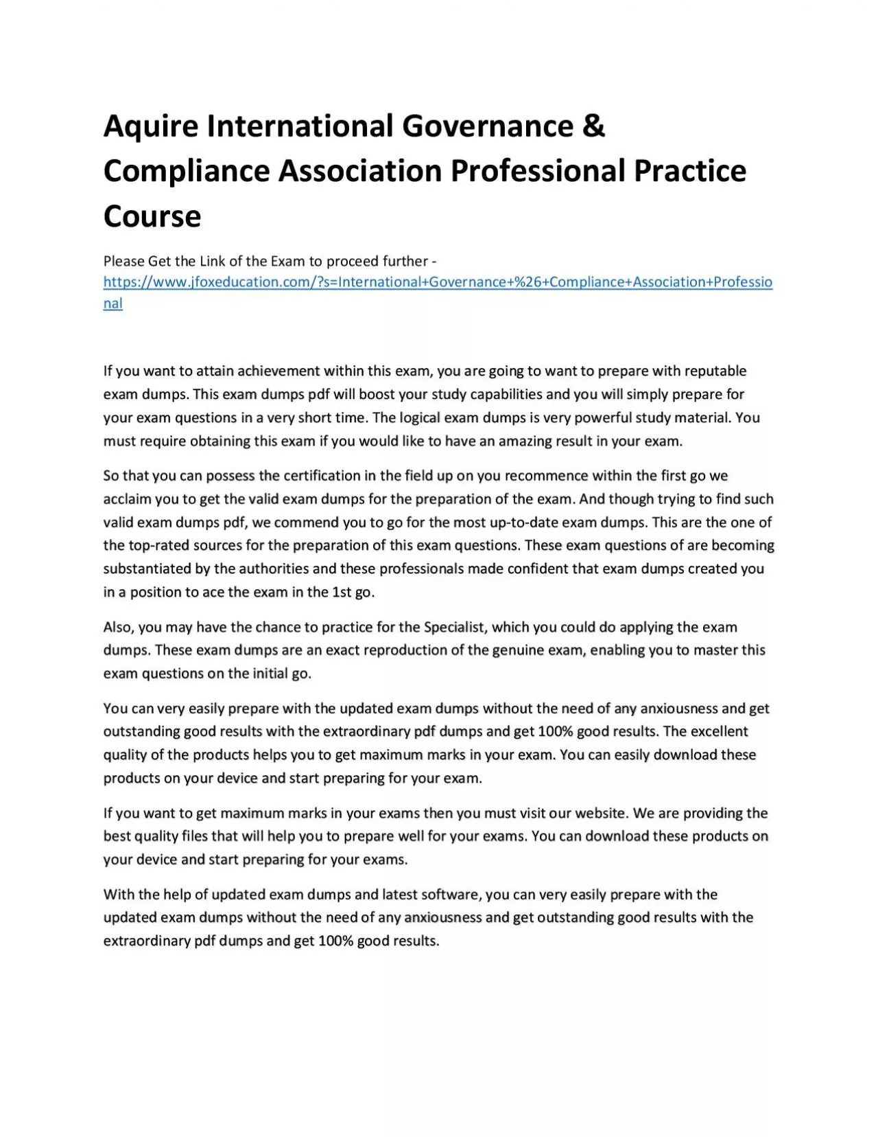 PDF-Aquire International Governance & Compliance Association Professional Practice Course