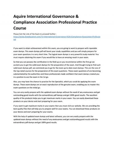 Aquire International Governance & Compliance Association Professional Practice Course