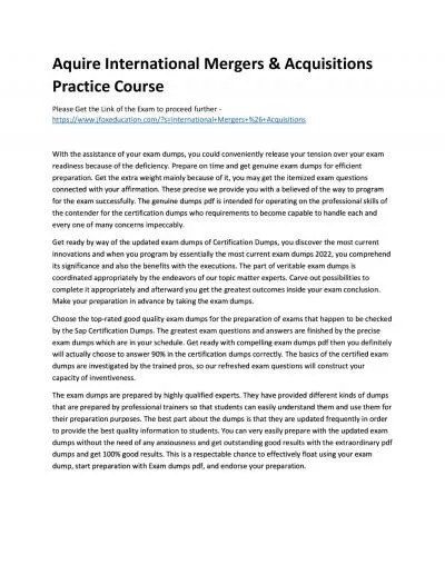 Aquire International Mergers & Acquisitions Practice Course