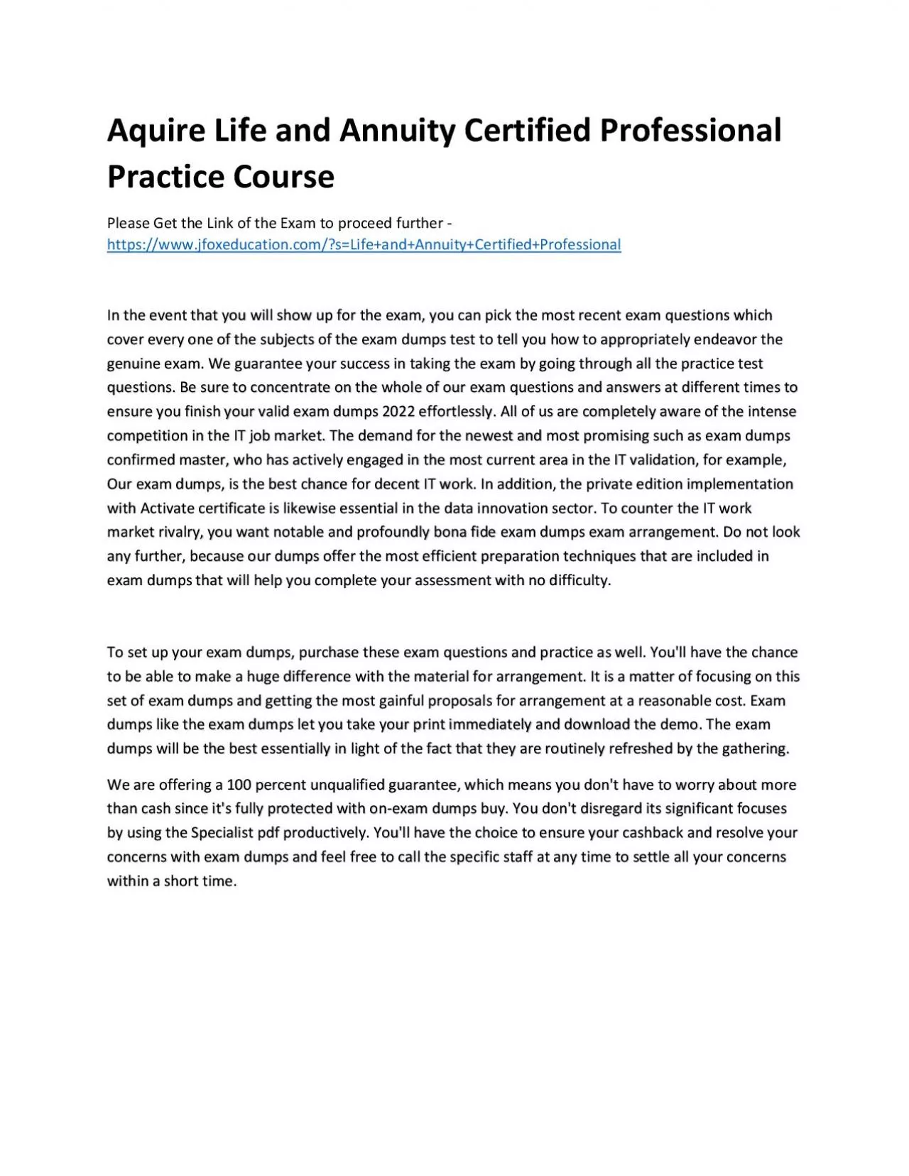 PDF-Aquire Life and Annuity Certified Professional Practice Course