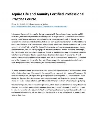 Aquire Life and Annuity Certified Professional Practice Course