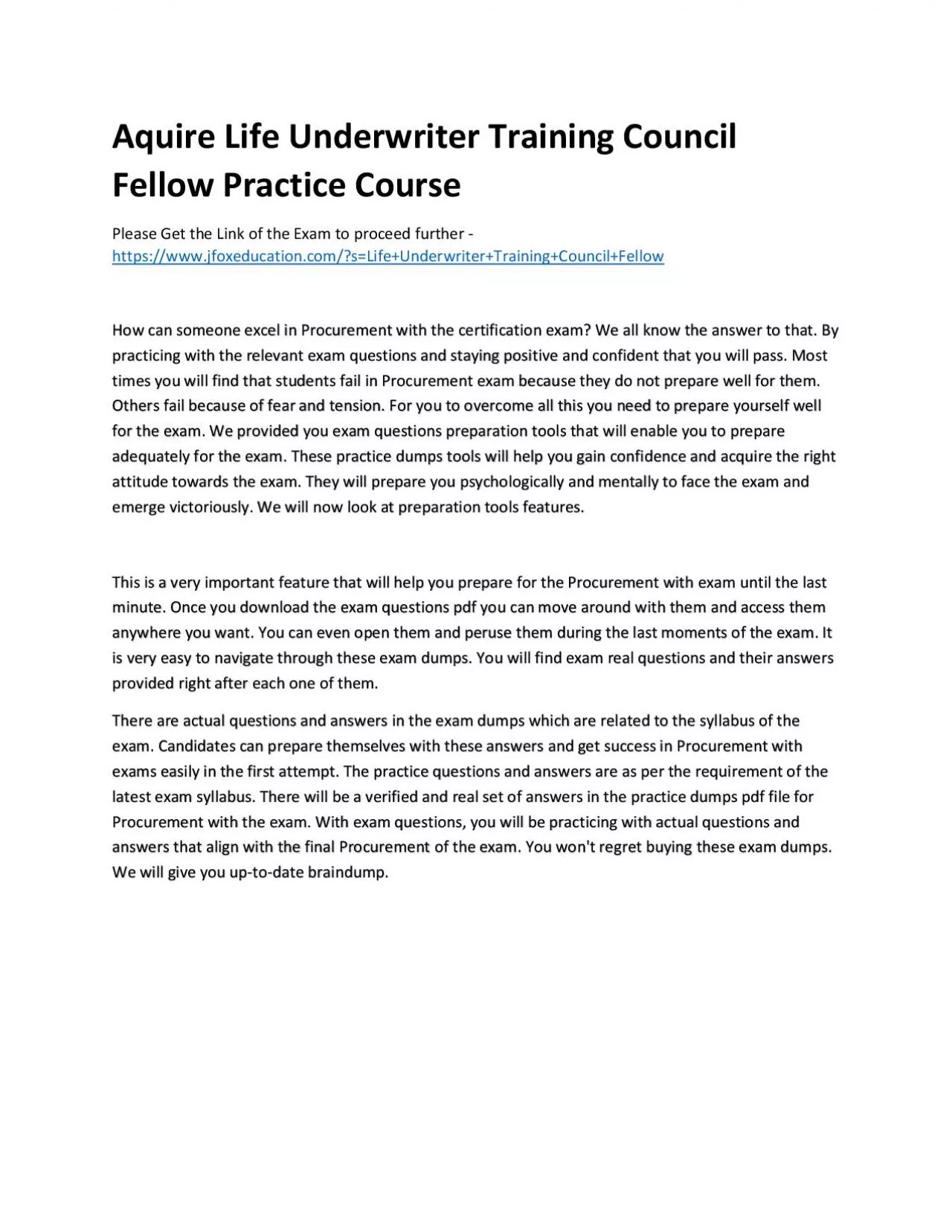 PDF-Aquire Life Underwriter Training Council Fellow Practice Course