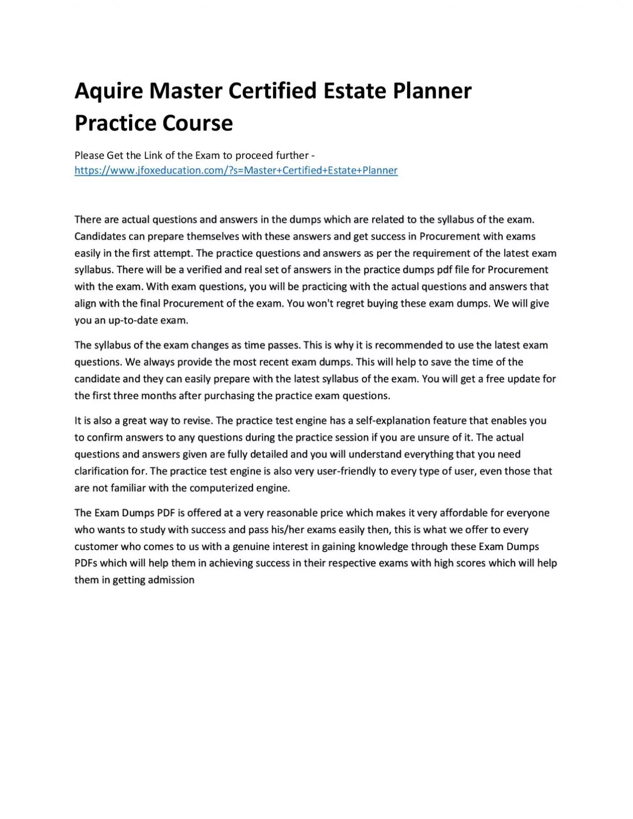 Aquire Master Certified Estate Planner Practice Course