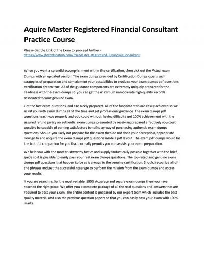 Aquire Master Registered Financial Consultant Practice Course