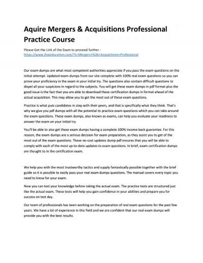 Aquire Mergers & Acquisitions Professional Practice Course