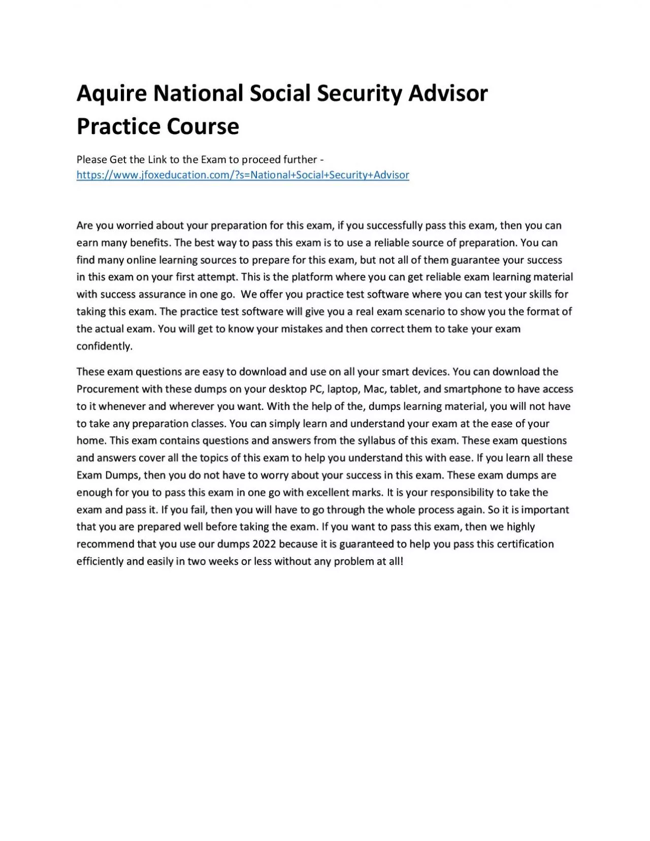 PDF-Aquire National Social Security Advisor Practice Course