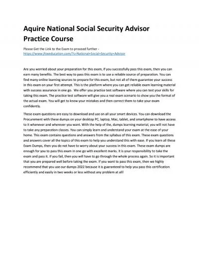 Aquire National Social Security Advisor Practice Course