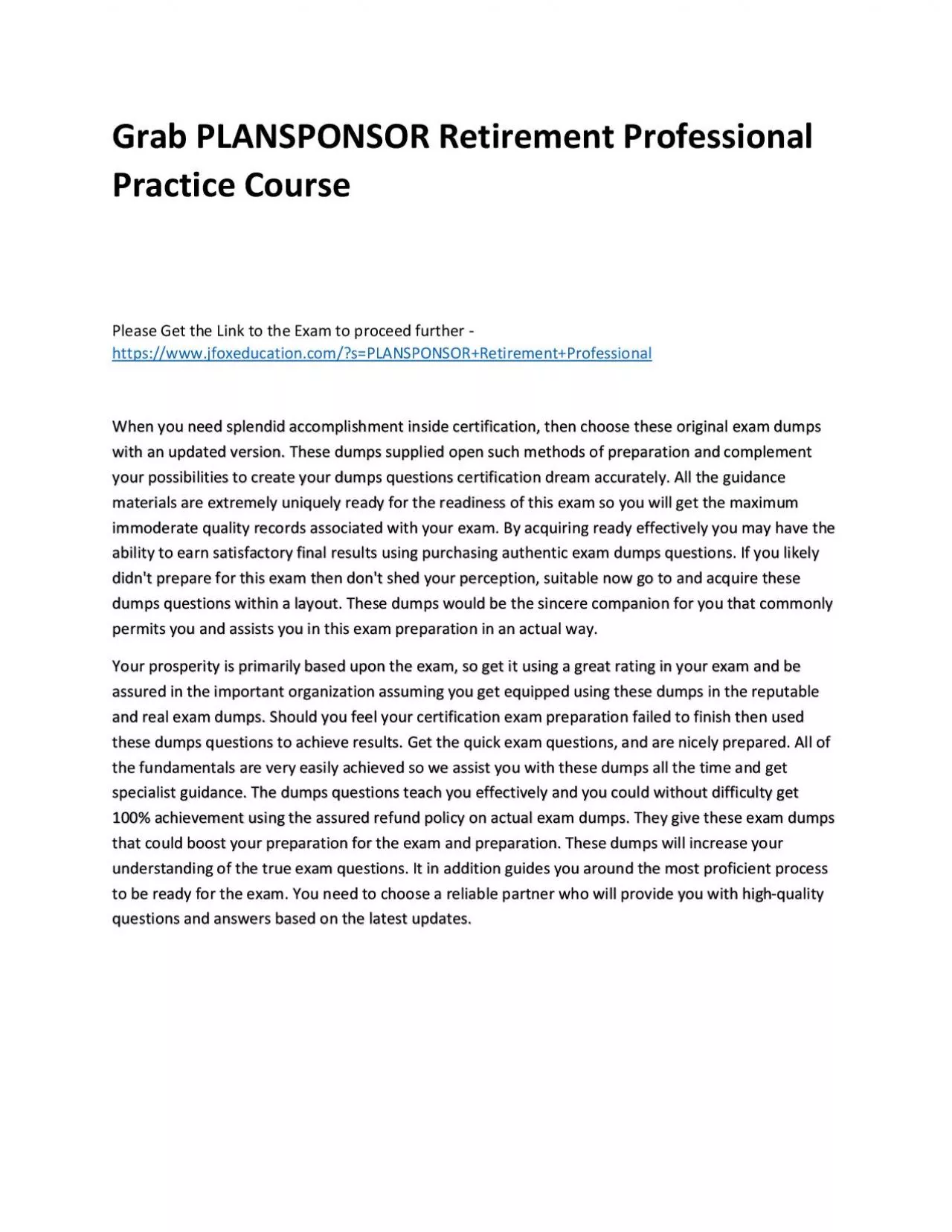 PDF-Grab PLANSPONSOR Retirement Professional Practice Course