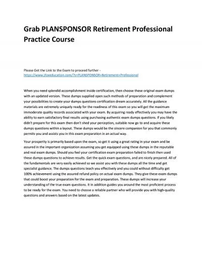 Grab PLANSPONSOR Retirement Professional Practice Course