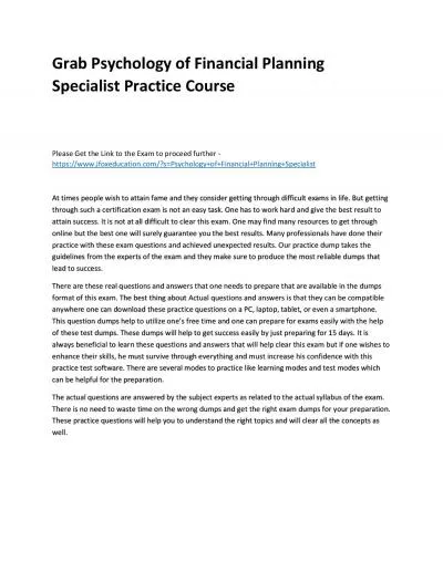 Grab Psychology of Financial Planning Specialist Practice Course