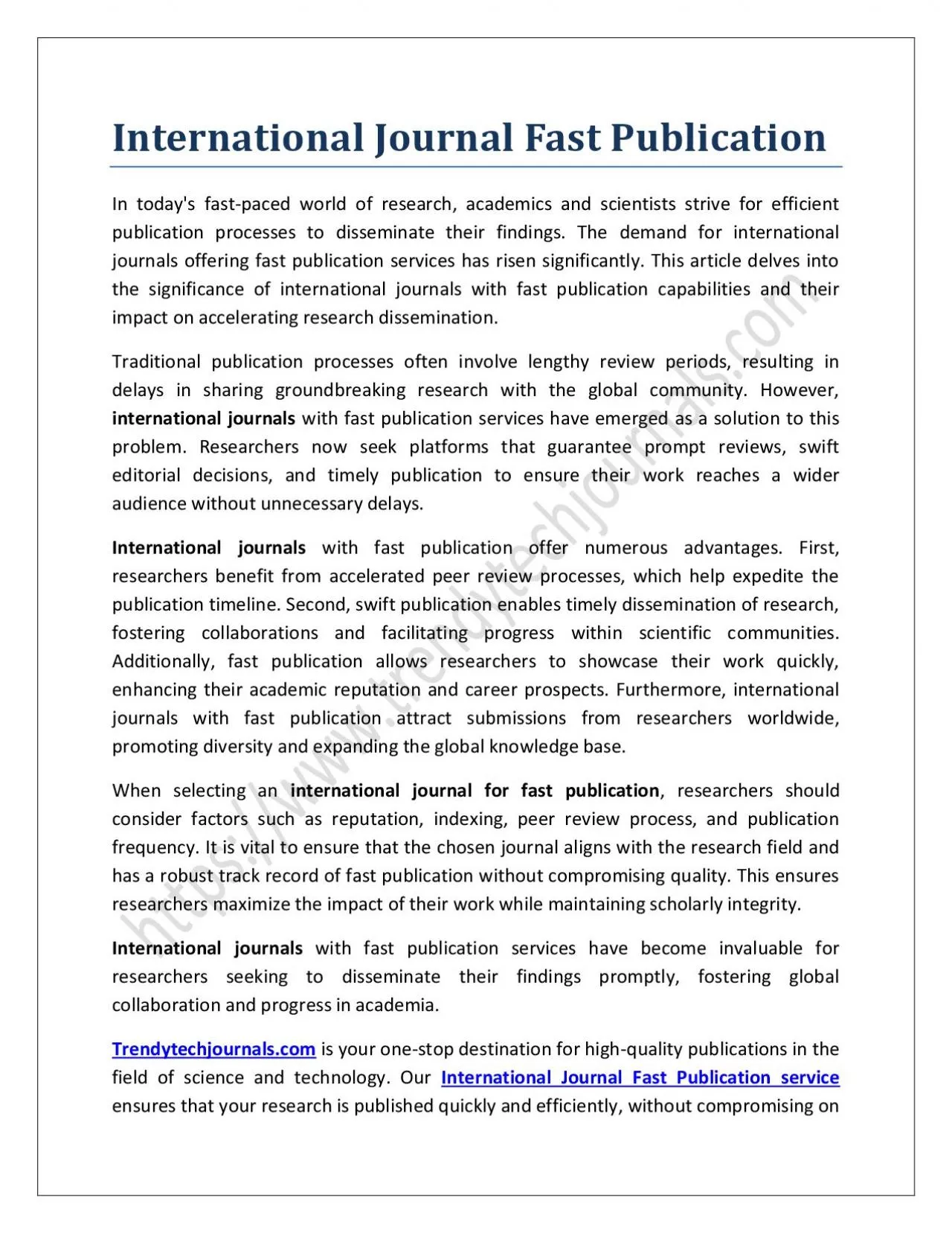 International Journal Fast Publication