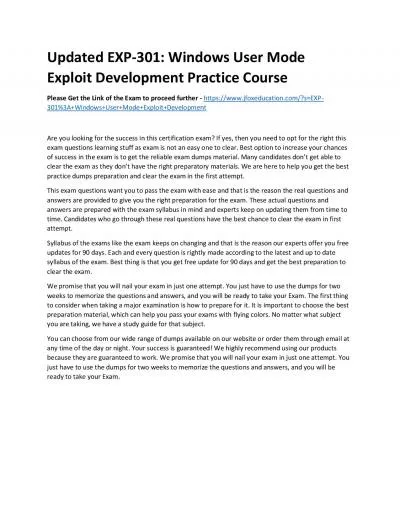 Updated EXP-301: Windows User Mode Exploit Development Practice Course