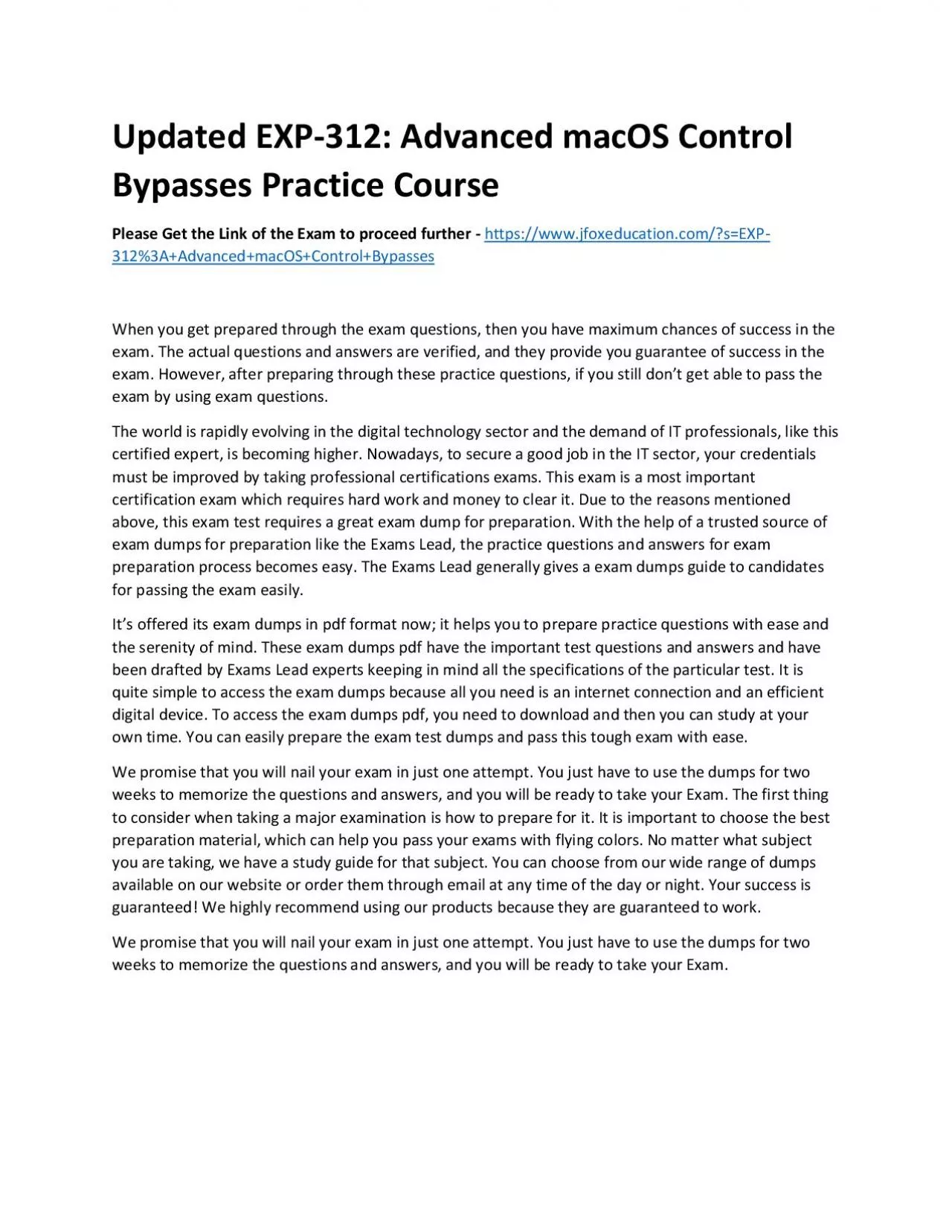 PDF-Updated EXP-312: Advanced macOS Control Bypasses Practice Course