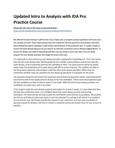 Updated Intro to Analysis with IDA Pro Practice Course