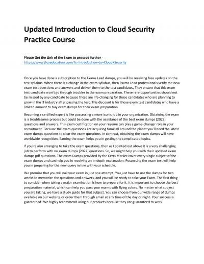 Updated Introduction to Cloud Security Practice Course