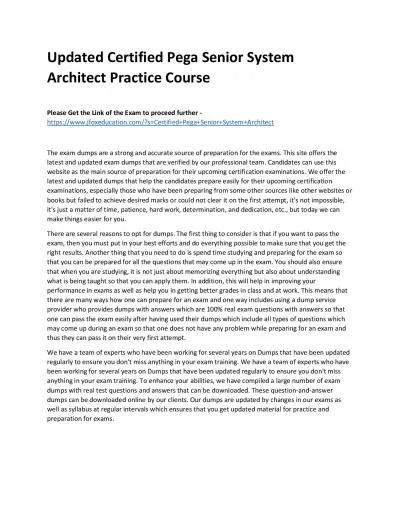 Updated Certified Pega Senior System Architect Practice Course