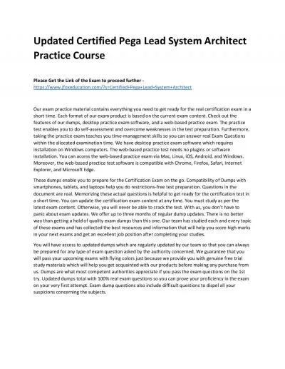 Updated Certified Pega Lead System Architect Practice Course