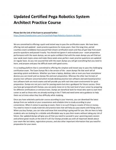 Updated Certified Pega Robotics System Architect Practice Course