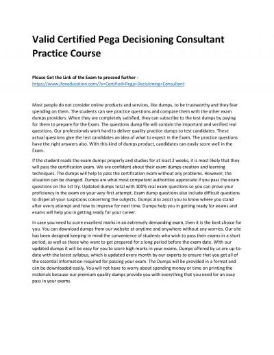 Valid Certified Pega Decisioning Consultant Practice Course