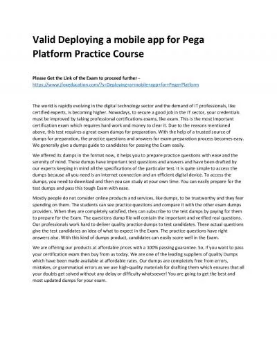 Valid Deploying a mobile app for Pega Platform Practice Course