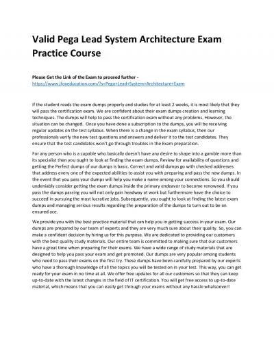 Valid Pega Lead System Architecture Exam Practice Course